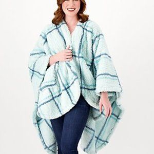 Berkshire Blanket Double-Sided Plaid Sherpa Cape Wrap